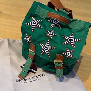 Michael Nelson Green Backpack with Star Accents